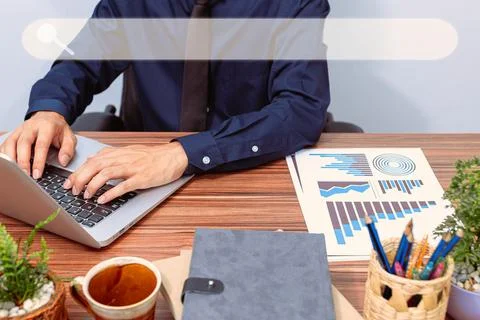 People are using computers to find information and knowledge in the online wo Stock Photos