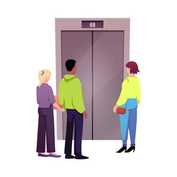 People are waiting for the elevator vector flat illustration, man and women Stock Illustration