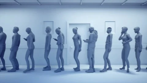 People are waiting in a long queue, 3D animation Video stock 301612296