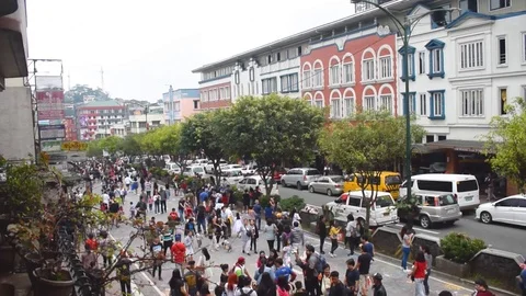 People are walking along Session Road Baguio City. Stock Footage 126224892