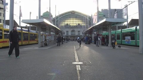People are walking to Basel Main Station (Bahnhof Basel SBB) Switzerland Video stock 120813095
