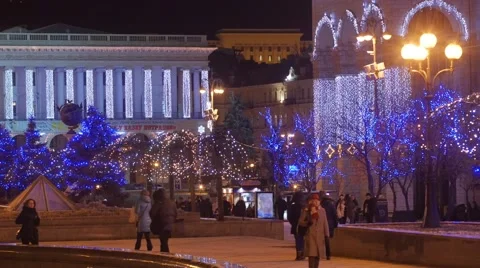 People Are Walking Slowly at Kiev Conservatory Passing Across Independence Stock Footage 59131736