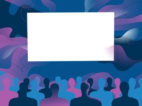 People are watching something projected on the big screen in front of them Stockillustratie