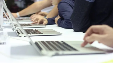 People are working on modern notebook Stock Footage 72120984