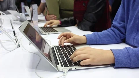 People are working on modern notebook Stock Footage 72630610
