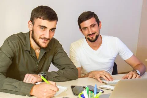 The people are working in office on computer Stock Photos
