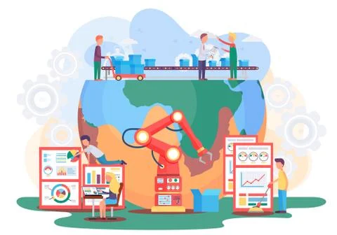 People are working using new technologies. Analysis of work of the planet Earth Stock Illustration