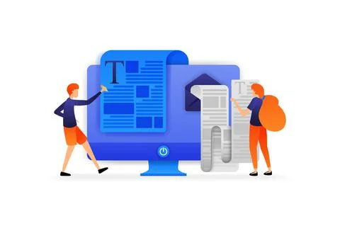 People are writing documents to send and women reading emails with long messa Stock Illustration