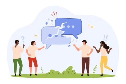People Arguing Over Broken Speech Bubbles Stock Illustration