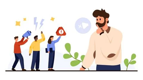 People Arguing While Man Stays Silent Illustration