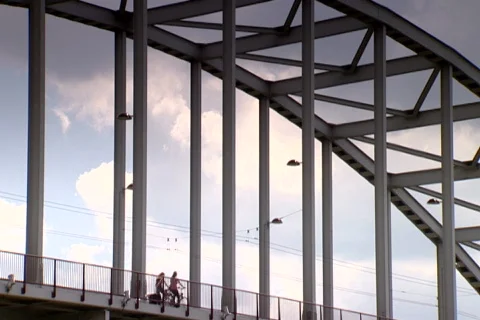 People on the Arnhem Bridge Stock Footage 449613