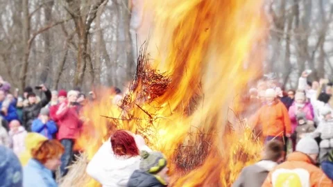 People around the campfire Stock Footage 72952746