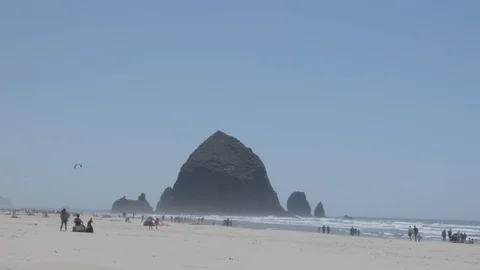 People around Haystack Rock at Cannon Be... | Stock Video | Pond5