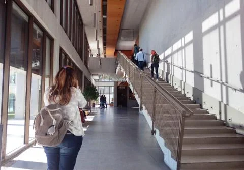 People around of perfect architecture with rectangular frames Stock Photos