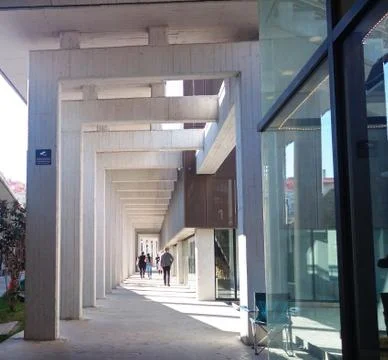 People around of perfect architecture with rectangular frames Stock Photos