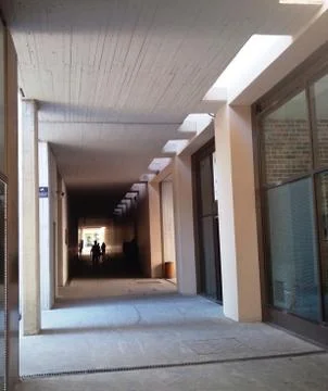 People around of perfect architecture with rectangular frames Stock Photos