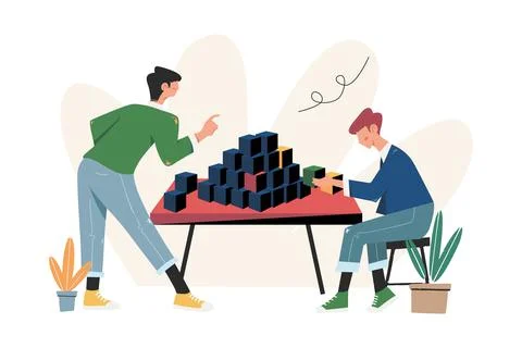 People arrange puzzle elements to build a business Stock Illustration