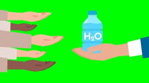 People asking for clean drinking water. Businnesman's hand with bottle of water Stock Footage 270536460