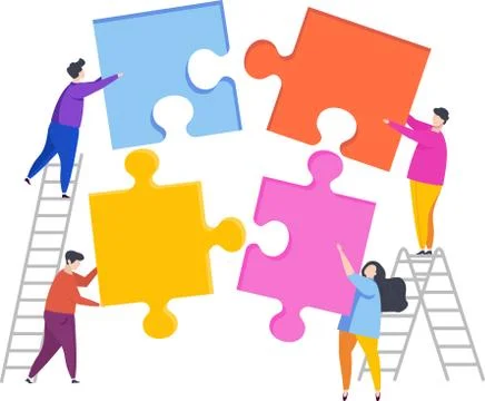 People assemble a puzzle Stock-Illustration