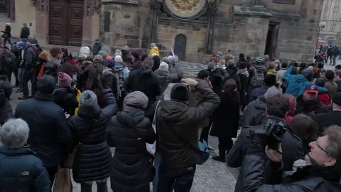 People at Astronomical Clock Orloj Stock Footage 69235678