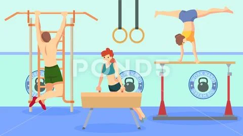 People exercising in gym with equipment Royalty Free Vector