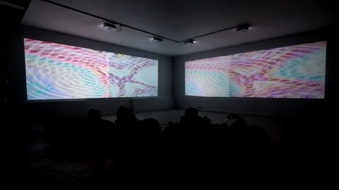 People attend audio-visual exhibition in MARS Center Video stock 72668016