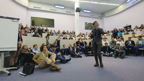 People attend Crypto Space event at Skolkovo Campus Video stock 83792429