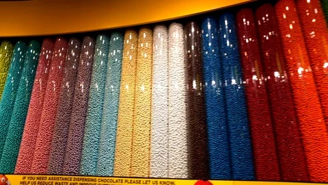 People attend M&amp;M'S World Candy Store at the Strip Video stock 101057200