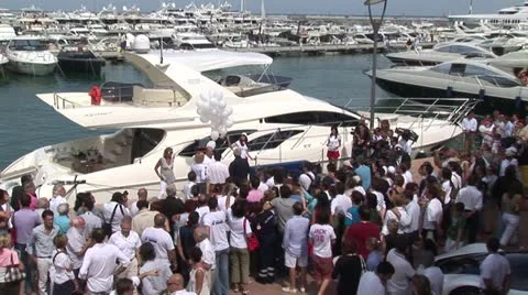People attending presentation of a boat Stock Footage 22303637