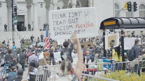 People attending a protest in the streets, BLM, Hollywood, LA, June 3, 2020 Stock Footage 136220450