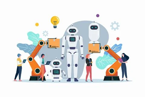 People with automation android robots. robotics industry insights automotiv.. Stock Illustration