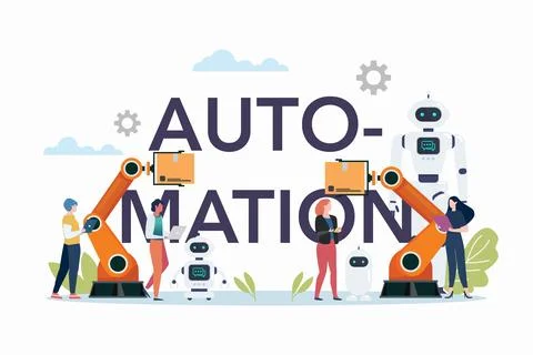 People with automation android robots. robotics industry insights automotiv.. Stock Illustration