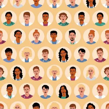 People avatar seamless pattern. Different portraits isolated business team Stock Illustration