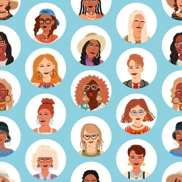People avatar seamless pattern. Different portraits isolated business team Stock Illustration