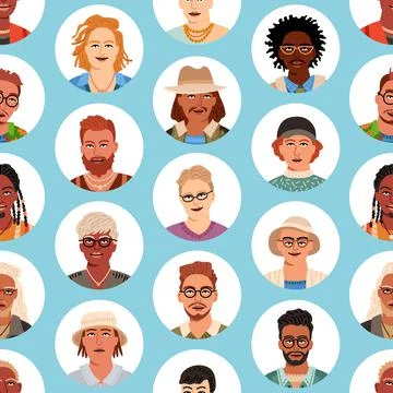 People avatar seamless pattern. Different portraits isolated business team Stock Illustration