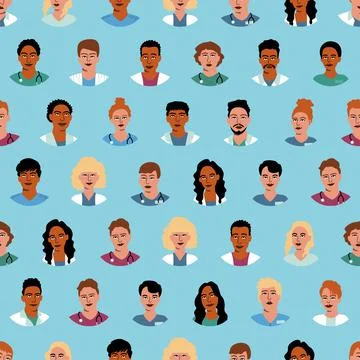 People avatar seamless pattern. Different portraits isolated business team Stock Illustration