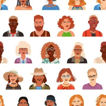 People avatar seamless pattern. Vector flat style cartoon illustration Illustrazione stock