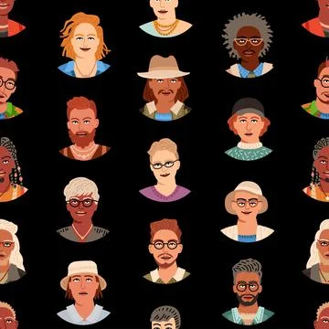 People avatar seamless pattern. Vector flat style cartoon illustration Stock Illustration