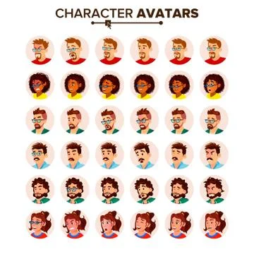 People Avatar Set Vector. Man, Woman. Circle Pictogram. Expressive Picture Stock Illustration