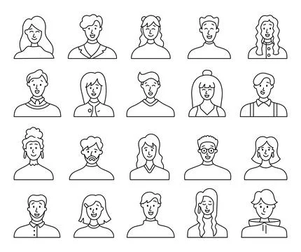 People avatars. Coloring Page. Stock Illustration