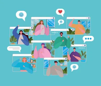 People avatars on websites frames in video chat vector design Illustrazione stock