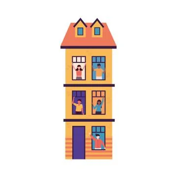 People avatars at windows building vector design Ilustración de archivo