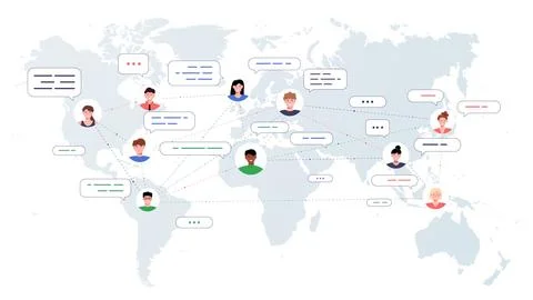 People avatars at world map vector concept Stock Illustration