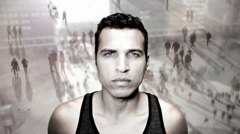 People background. crowded crowd. man male face portrait Stock Footage 32021996