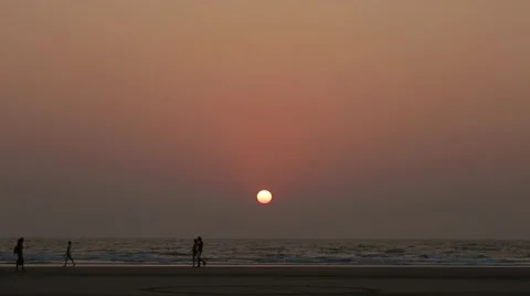 People on the background of the horizon. Sunset Stock Footage 43041336