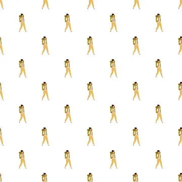 People backpacking seamless pattern for outdoor travel adventure Stock Illustration