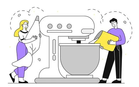People baking vector linear concept Stock Illustration