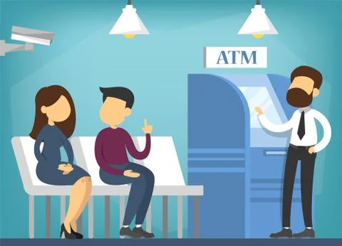 People in bank waiting in queue. Payment Illustrazione stock