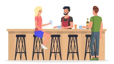People at Bar Interior. Vector Flat Illustration. Stock Illustration