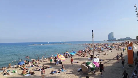 People on Barceloneta Beach Stock Footage 298979017